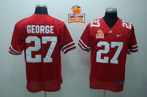 Buckeyes #27 Eddie George Red 2014 Discover Orange Bowl Patch Stitched NCAA Jersey