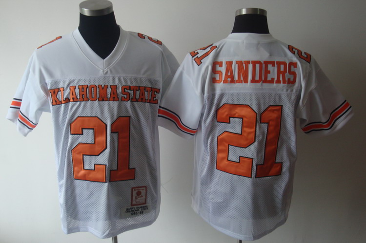 Cowboys #21 Barry Sanders White Throwback Stitched NCAA Jersey