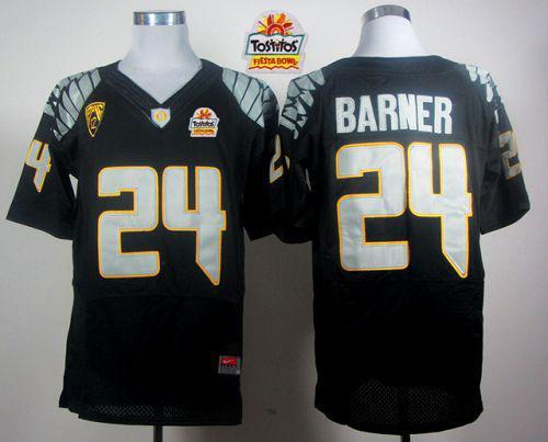 Ducks #24 Kenjon Barner Black Elite PAC 12 Patch Tostitos Fiesta Bowl Stitched NCAA Jersey