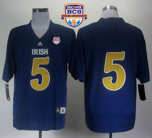 Fighting Irish #5 Everett Golson Navy Blue Shamrock Series 2013 BCS National Championship Stitched NCAA Jersey