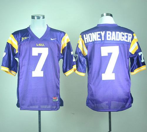 LSU Tigers #7 Tyrann Mathieu Purple Honey Badger Nick Name Stitched NCAA Jersey