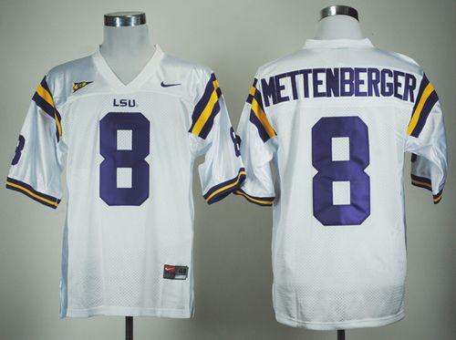 LSU Tigers #8 Zach Mettenberger White Stitched NCAA Jersey