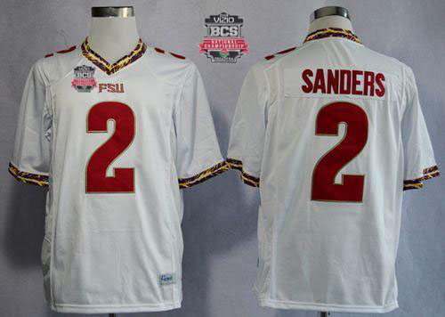 Seminoles #2 Deion Sanders New White 2014 BCS Bowl Patch Stitched NCAA Jersey