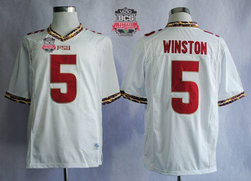 Seminoles #5 Jameis Winston White 2014 BCS Bowl Patch Stitched NCAA Jersey