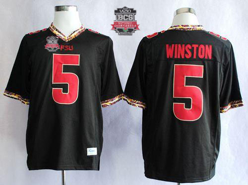 Seminoles #5 Jameis Winston Black 2014 BCS Bowl Patch Stitched NCAA Jersey