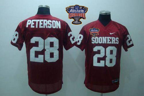 Sooners #28 Adrian Peterson Red 2014 Sugar Bowl Patch Stitched NCAA Jersey