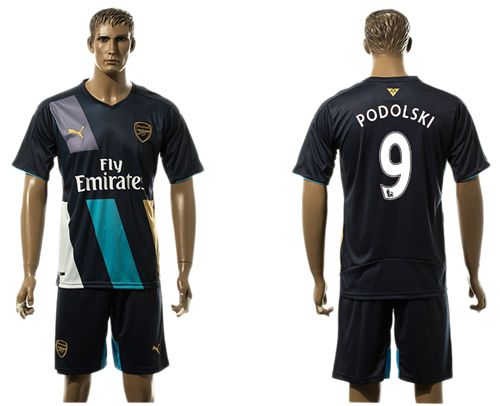 Arsenal #9 Podolski Dark Blue Soccer Club Jersey