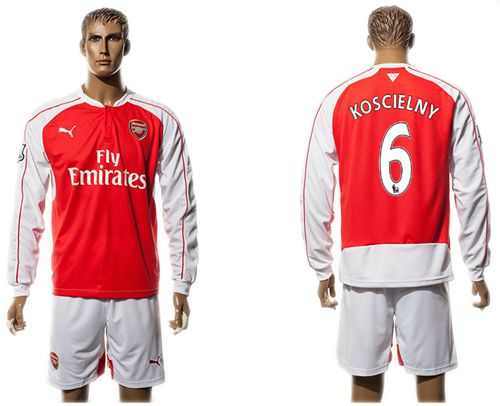 Arsenal #6 Koscielny Red Home Long Sleeves Soccer Club Jersey