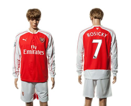 Arsenal #7 Rosicky Red Home Long Sleeves Soccer Club Jersey