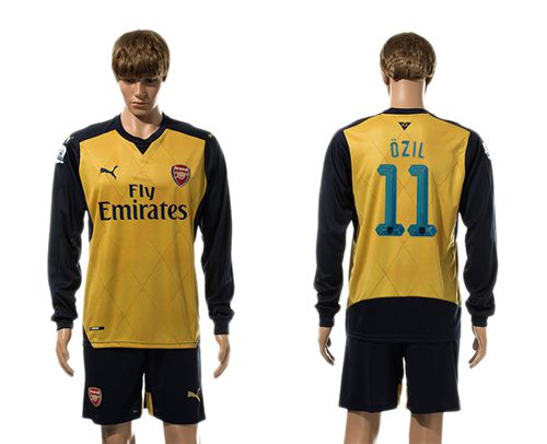 Arsenal #11 Ozil Gold Long Sleeves Soccer Club Jersey