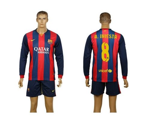 Barcelona #8 A.Iniesta Home Long Sleeves Soccer Club Jersey