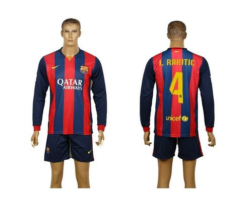 Barcelona #4 I.Rakitic Home Long Sleeves Soccer Club Jersey