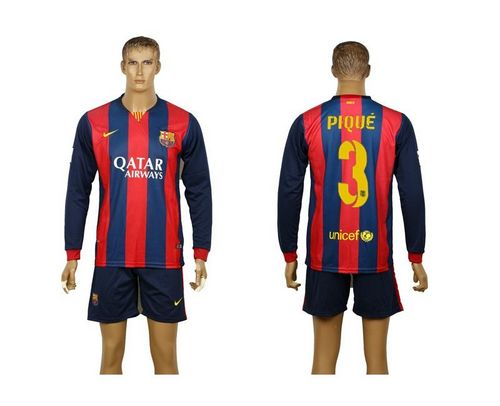 Barcelona #3 Pique Home Long Sleeves Soccer Club Jersey