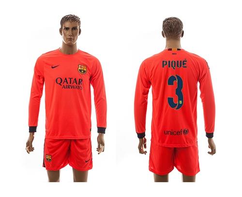 Barcelona #3 Pique Away Long Sleeves Soccer Club Jersey