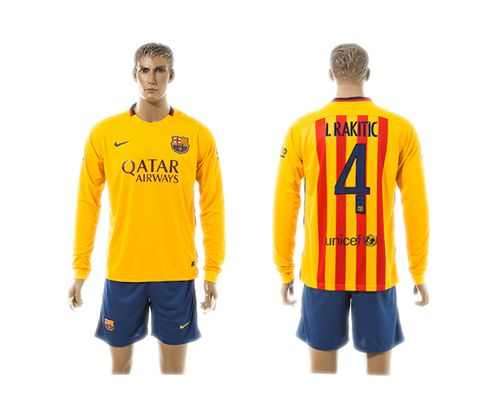 Barcelona #4 I.Rakitic Away Long Sleeves Soccer Club Jersey