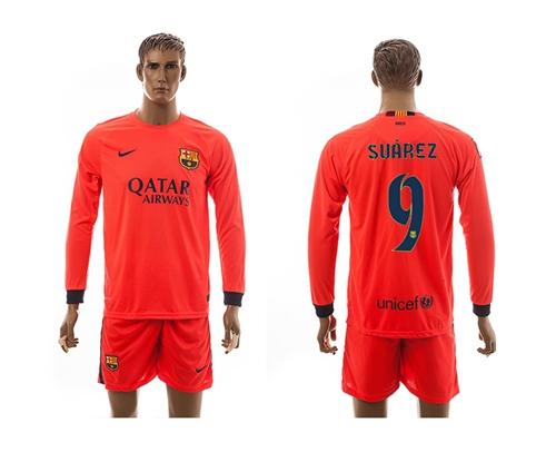 Barcelona #9 Suarez Away Long Sleeves Soccer Club Jersey