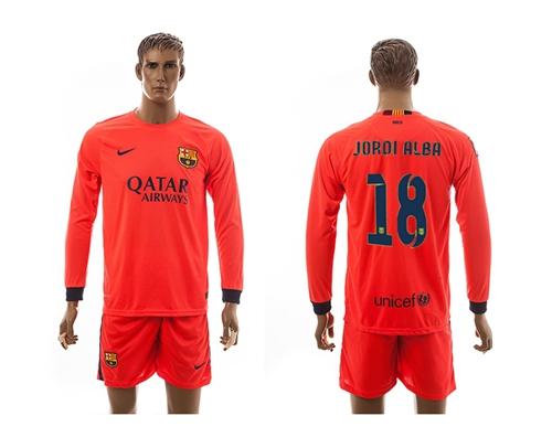 Barcelona #18 Jordi Alba Away Long Sleeves Soccer Club Jersey