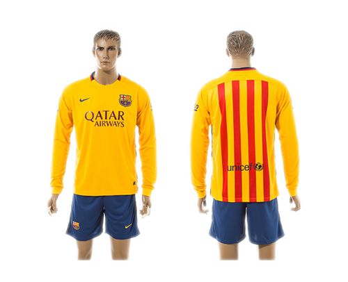 Barcelona Blank Away Long Sleeves Soccer Club Jersey