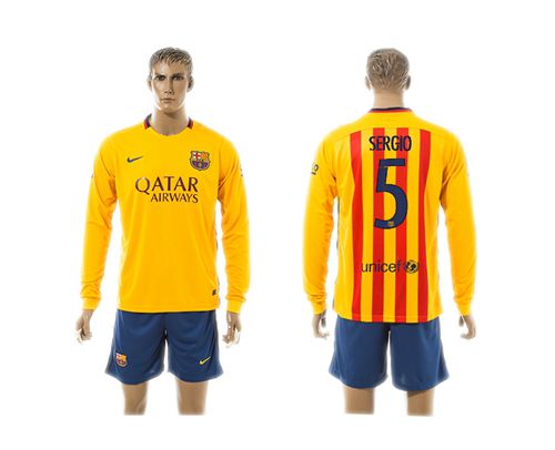 Barcelona #5 Sergio Away Long Sleeves Soccer Club Jersey