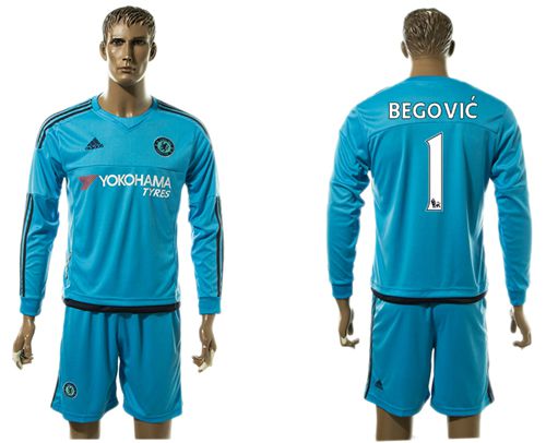 Chelsea #1 Begovic Blue Goalkeeper Long Sleeves Soccer Club Jersey