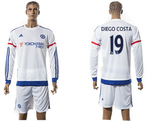 Chelsea #19 Diego Costa Away Long Sleeves Soccer Club Jersey