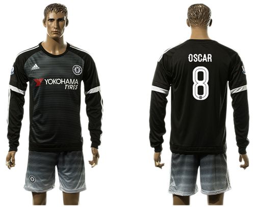 Chelsea #8 Oscar UEFA Champions Black Long Sleeves Soccer Club Jersey