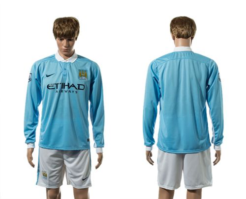 Manchester City Blank Home Long Sleeves Soccer Club Jersey