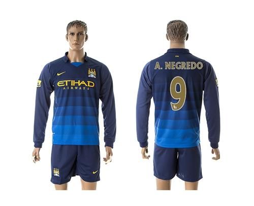 Manchester City #9 A.Negredo Away Long Sleeves Soccer Club Jersey