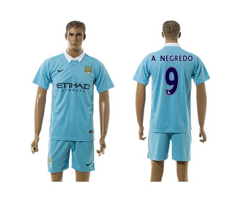 Manchester City #9 A.Negredo Blue Home Soccer Club Jersey