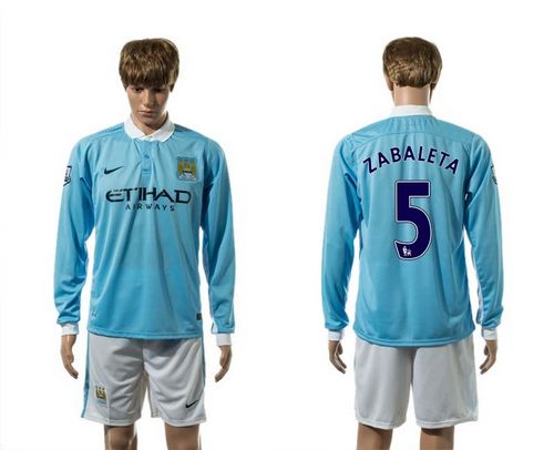 Manchester City #5 Zabaleta Home Long Sleeves Soccer Club Jersey