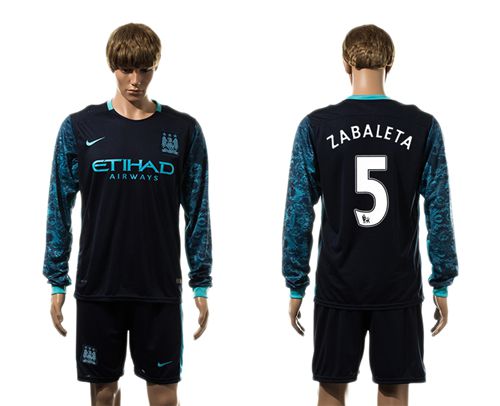 Manchester City #5 Zabaleta Away Long Sleeves Soccer Club Jersey