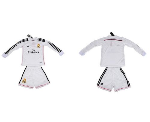 Real Madrid Blank White Home Long Sleeves Kid Soccer Club Jersey