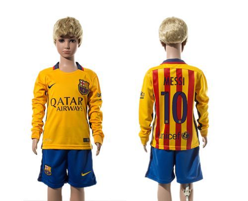 Barcelona #10 Messi Away Long Sleeves Kid Soccer Club Jersey