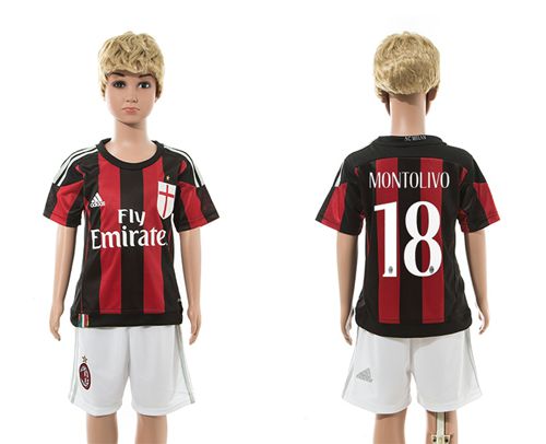 AC Milan #18 Montolivo Home Kid Soccer Club Jersey