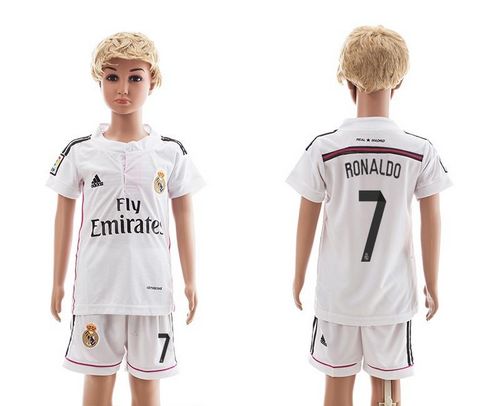 Real Madrid #7 Ronaldo White Home Kid Soccer Club Jersey