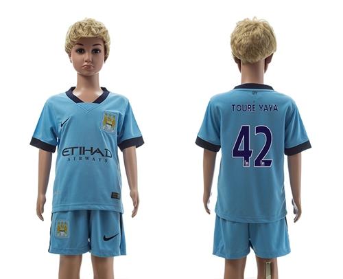 Manchester City #42 Toure YAYA Home Kid Soccer Club Jersey