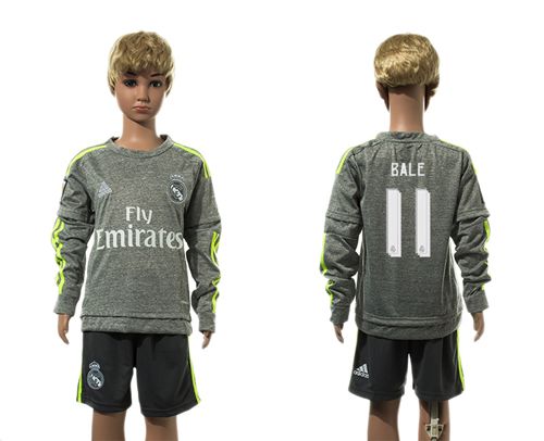 Real Madrid #11 Bale Grey Long Sleeves Kid Soccer Club Jersey