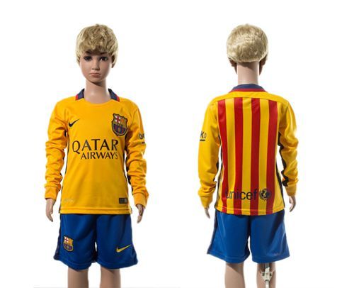 Barcelona Blank Away Long Sleeves Kid Soccer Club Jersey