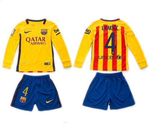 Barcelona #4 I.Rakitic Away Long Sleeves Kid Soccer Club Jersey