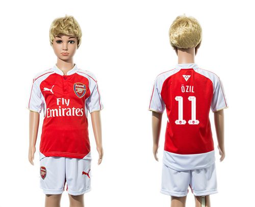 Arsenal #11 Ozil UEFA Champions Home Kid Soccer Club Jersey