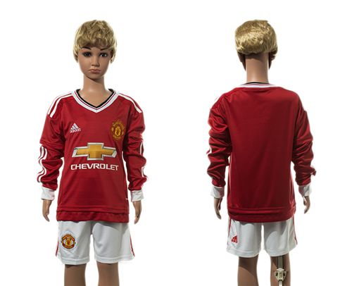 Manchester United Blank Home Long Sleeves Kid Soccer Club Jersey