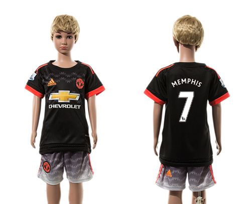 Manchester United #7 Memphis Black Kid Soccer Club Jersey