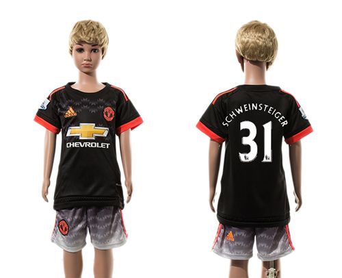 Manchester United #31 Schweinsteiger Black Kid Soccer Club Jersey