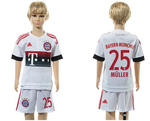 Bayern Munchen #25 Muller Away Kid Soccer Club Jersey