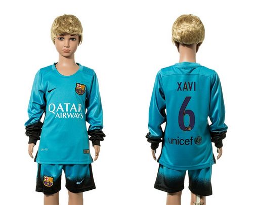 Barcelona #6 Xavi SEC Away Long Sleeves Kid Soccer Club Jersey