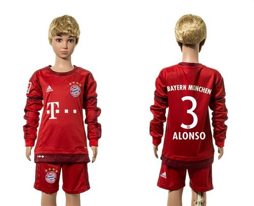 Bayern Munchen #3 Alonso Home Long Sleeves Kid Soccer Club Jersey