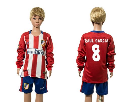 Atletico Madrid #8 Raul Garcia Home Long Sleeves Kid Soccer Club Jersey