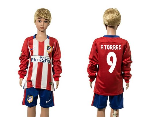 Atletico Madrid #9 F.Torres Home Long Sleeves Kid Soccer Club Jersey