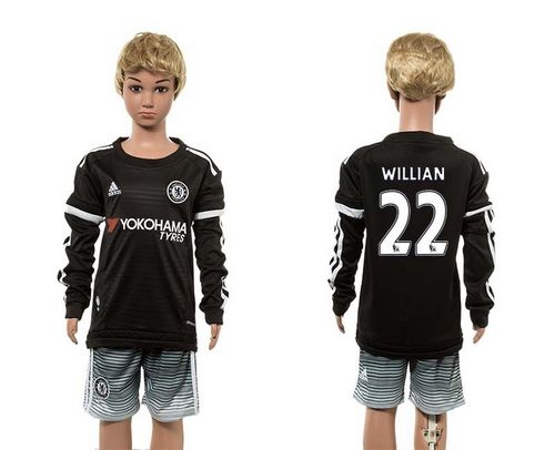 Chelsea #22 Willian SEC Away Long Sleeves Kid Soccer Club Jersey