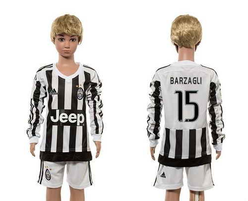 Juventus #15 Barzagli Home Long Sleeves Kid Soccer Club Jersey